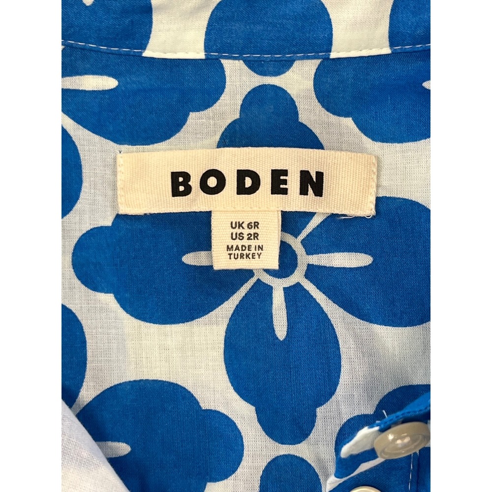 Boden Blue White Floral Cotton Tiered Midi Shirt Dress Pockets US 2R D0468 - Picture 3 of 7
